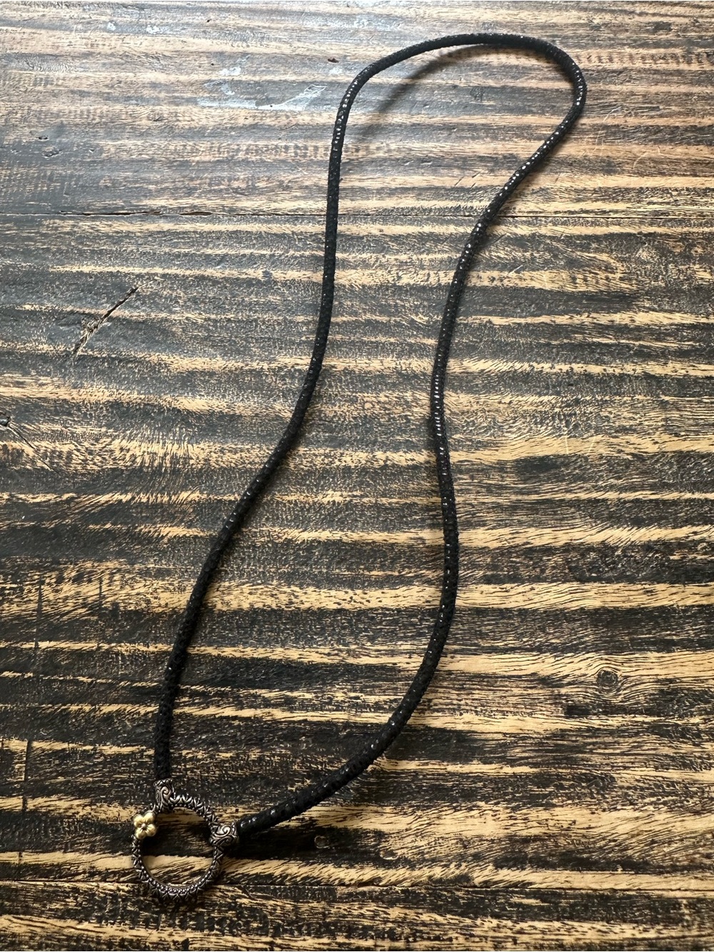 Barbara Bixby NWOT Circle Pendant leather Necklace silver and 18K gold - Picture 2 of 11